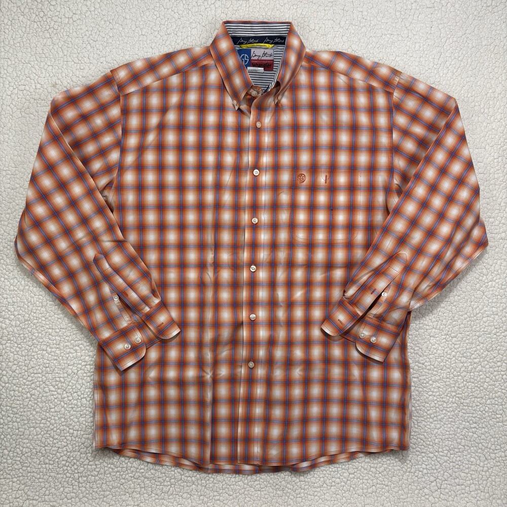 Wrangler George Straight Cowboy Collection Dress Shirt Mens XL Orange Blue Plaid
